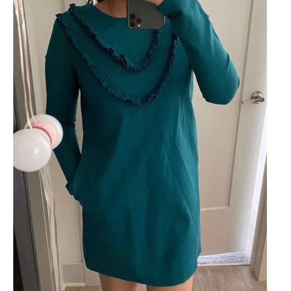 Sunday Best (Aritzia) Green ruffle-front long-sleeve dress size S - Picture 1 of 14